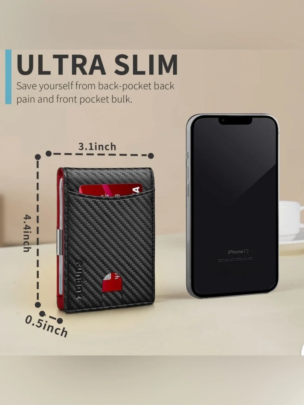 slim security  Leather Money Clip Wallet for Men